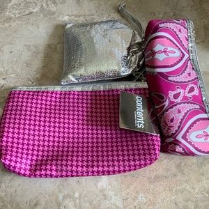 NWT set of three pink & silver makeup bags